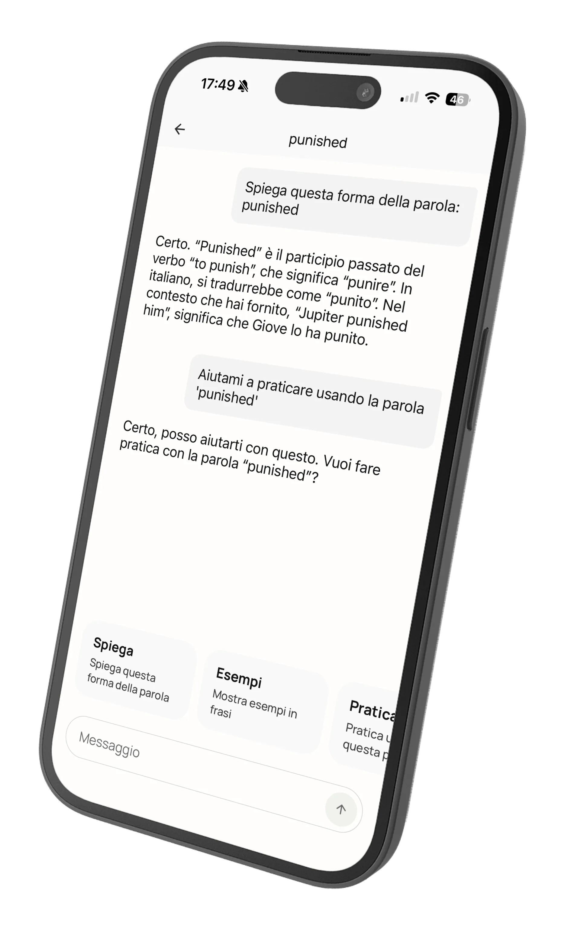 Word selected with translation and grammar popup