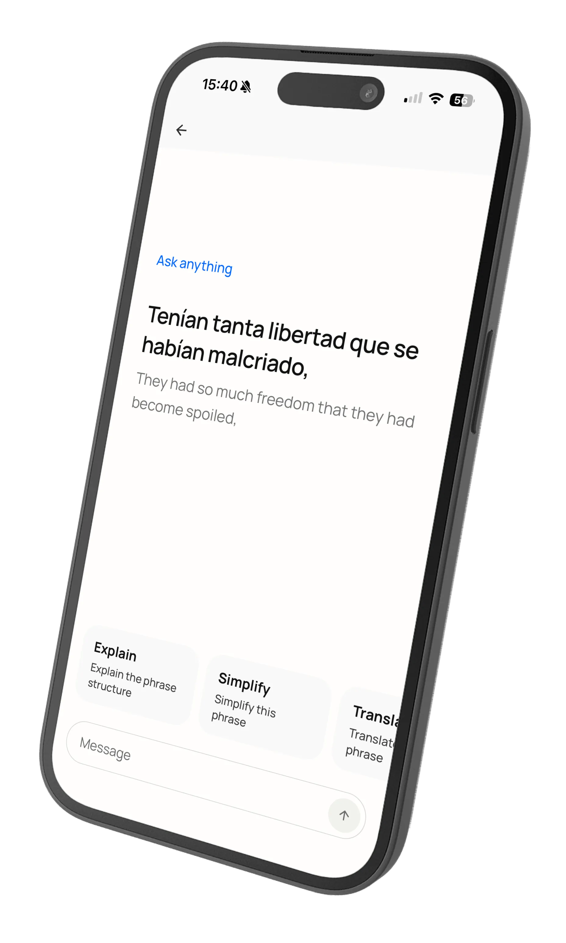 Chat conversation asking about grammar