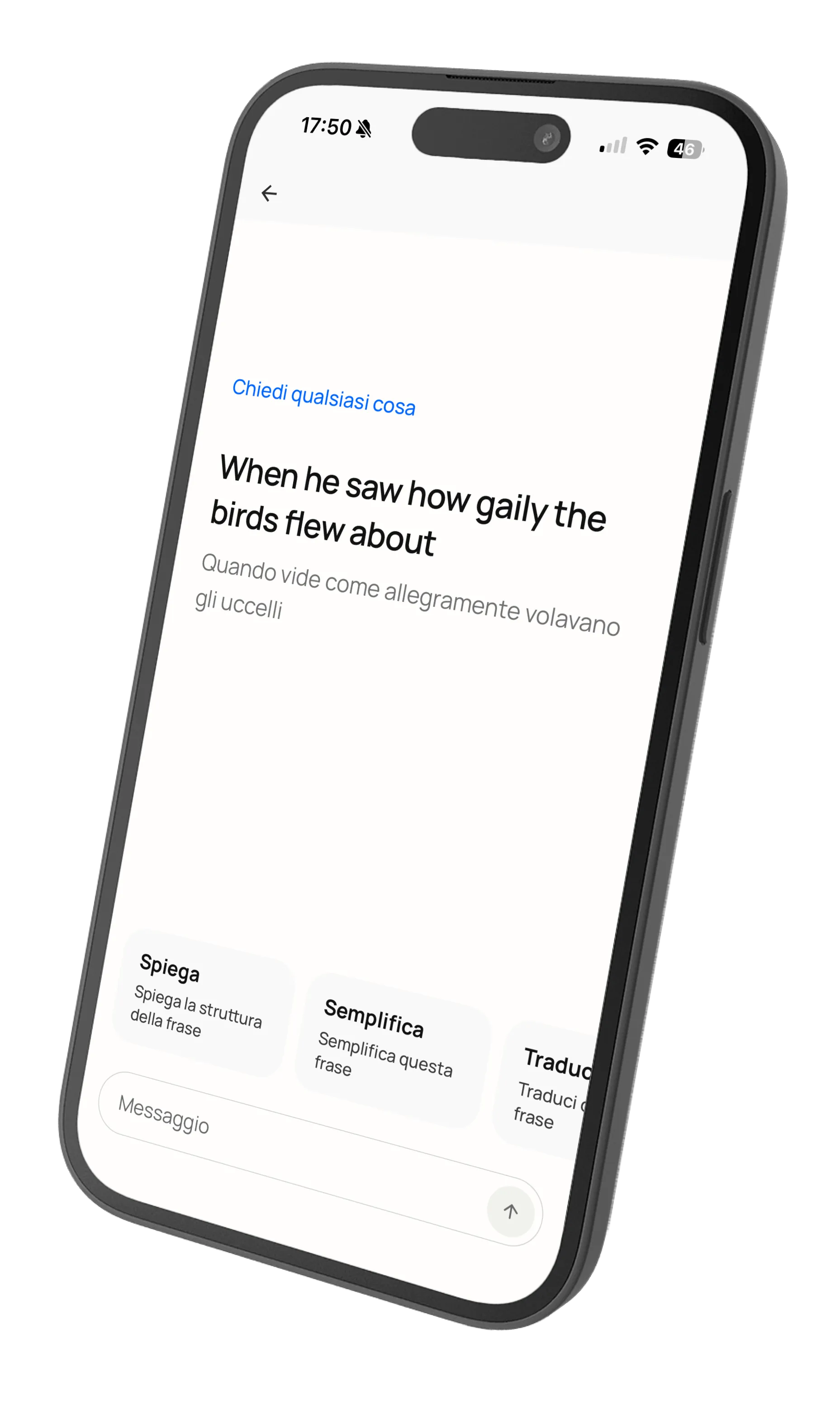 Chat conversation asking about grammar