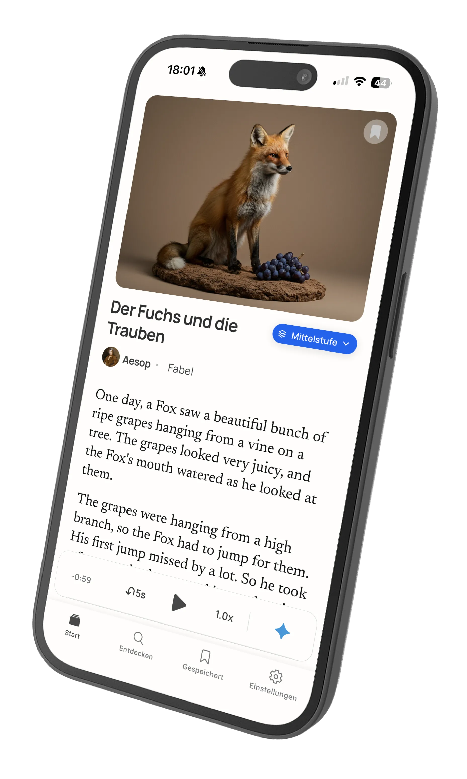 Article view with difficulty level options