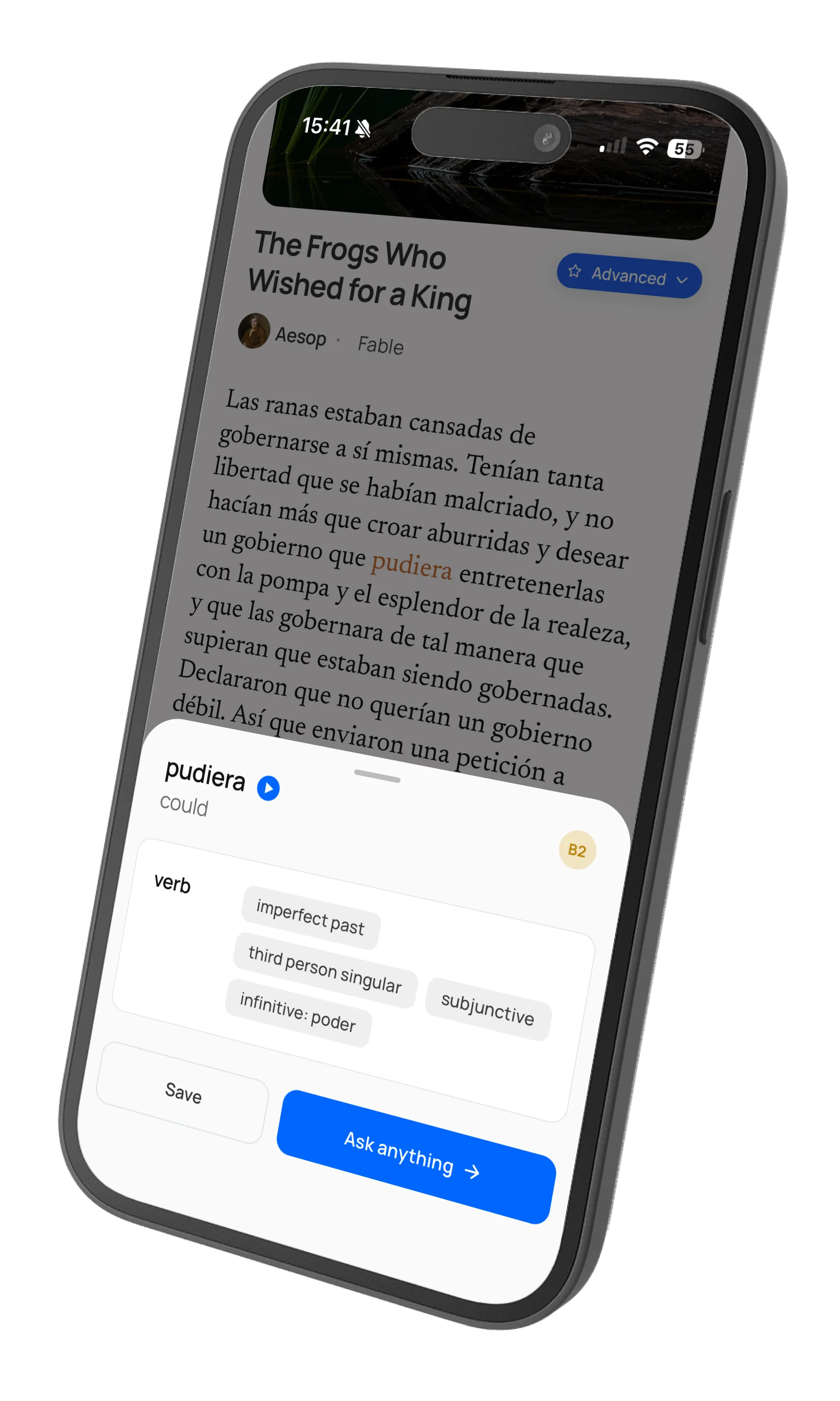 Reading an article in the app