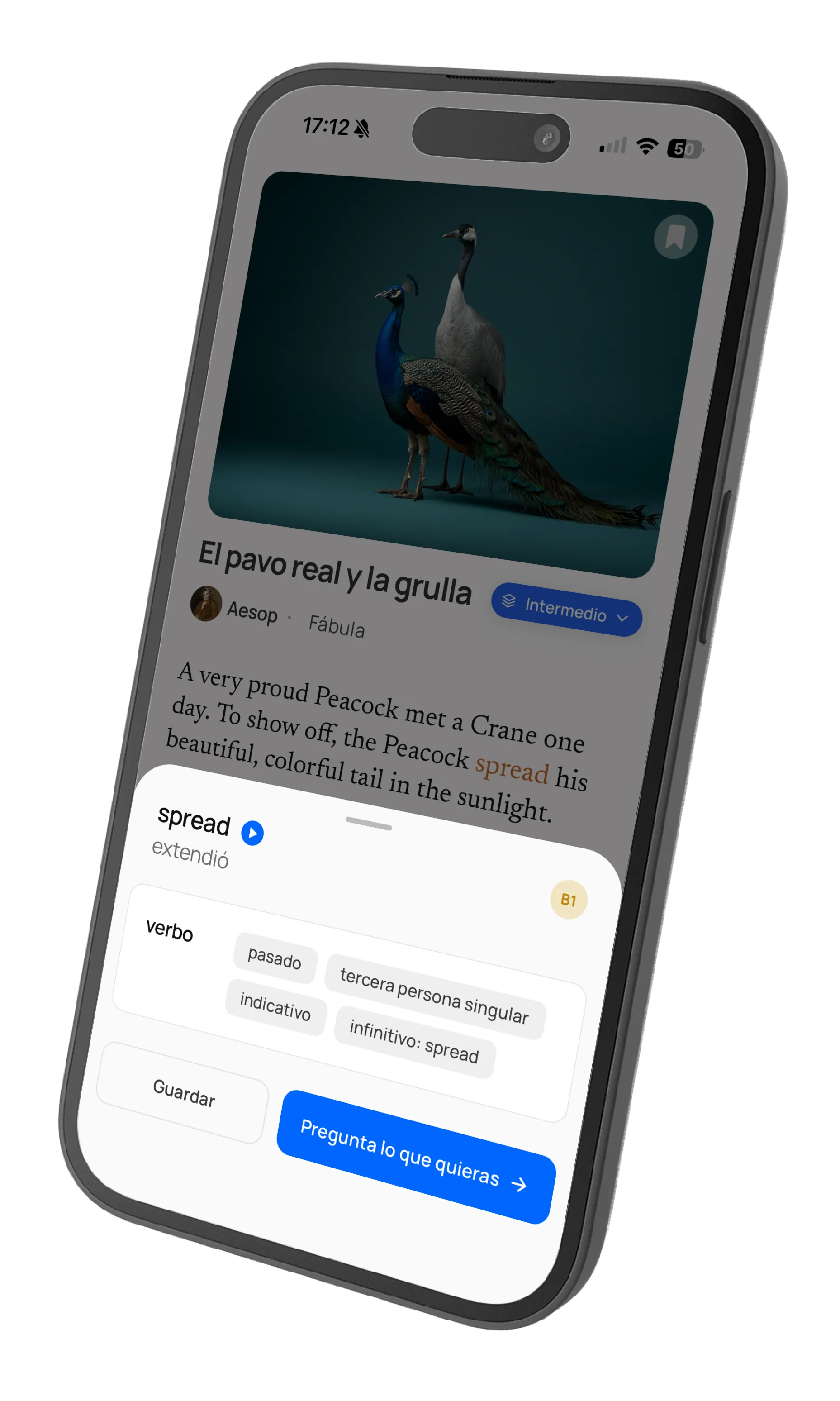 Reading an article in the app
