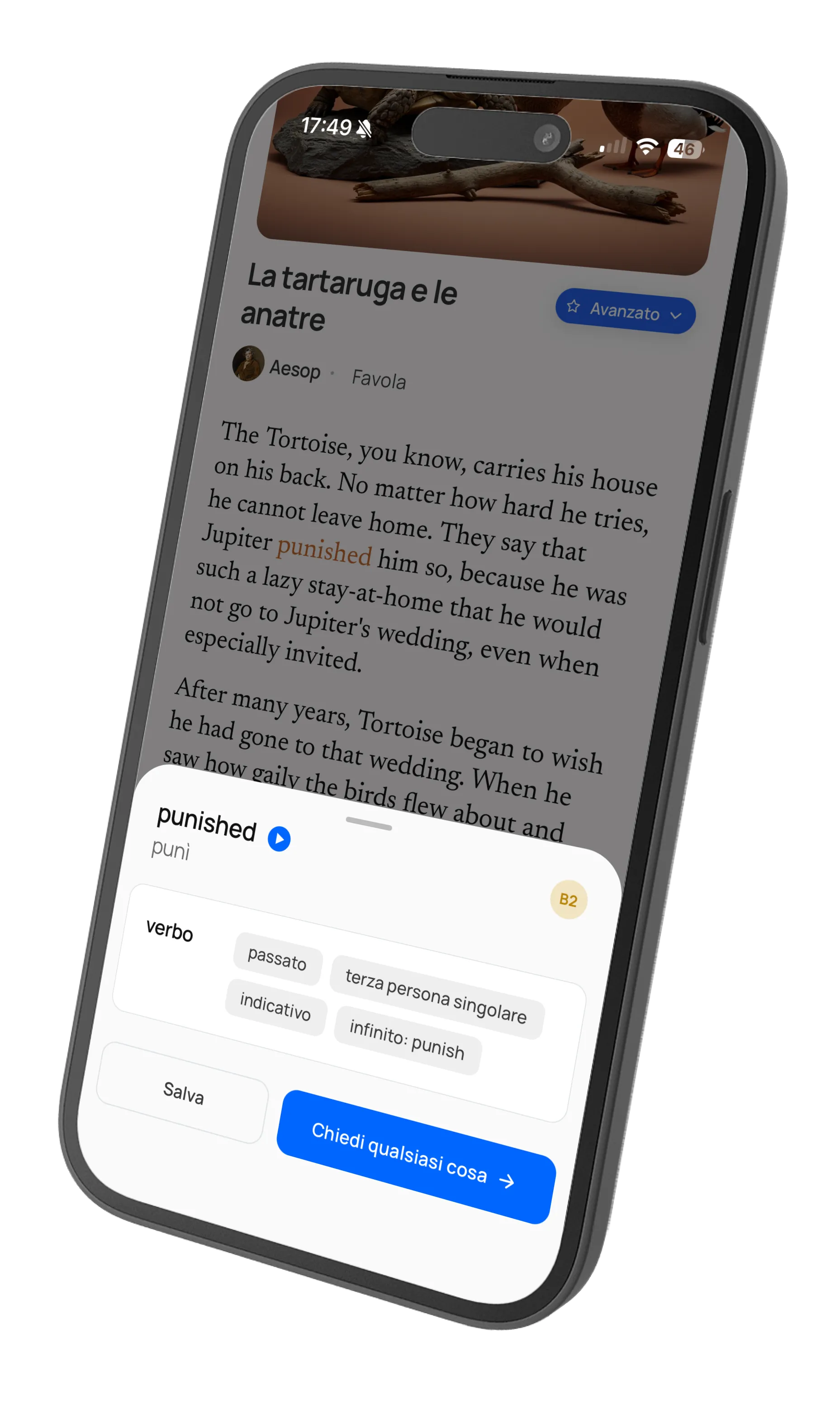 Reading an article in the app